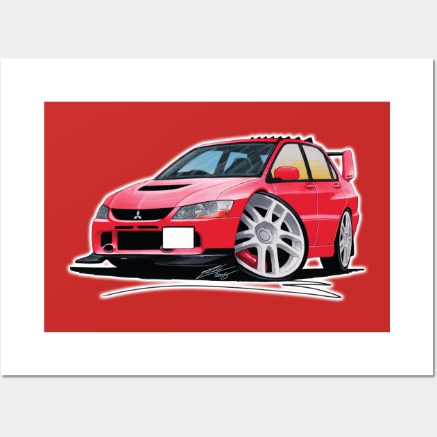 Mitsubishi Evo IX Red Caricature Wall Art by y30man5